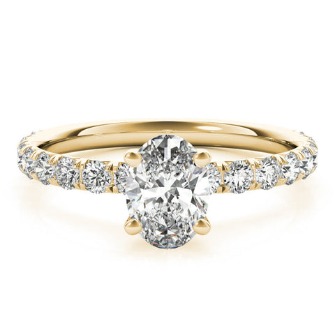 Yellow gold Oval Cut Diamond Pavé Band Solitaire with Four-Prong Setting