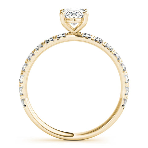 Yellow gold Oval Cut Diamond Pavé Band Solitaire with Four-Prong Setting