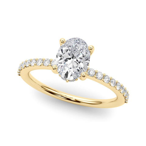 Yellow gold Oval Cut Diamond Pavé Band with Four-Prong Setting