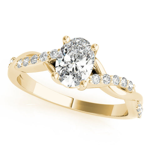 Yellow gold Oval Cut Diamond Twisted Band Engagement Ring with Prong Setting