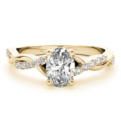 Yellow gold Oval Cut Diamond Twisted Band Engagement Ring with Prong Setting