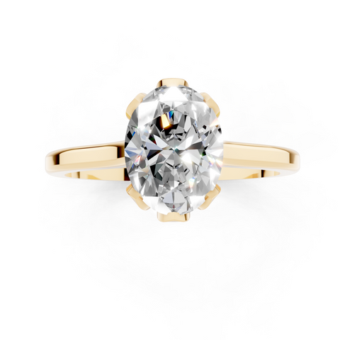 Yellow gold Oval Cut Solitaire Diamond Ring with Flower-Prong Setting and Classic Band