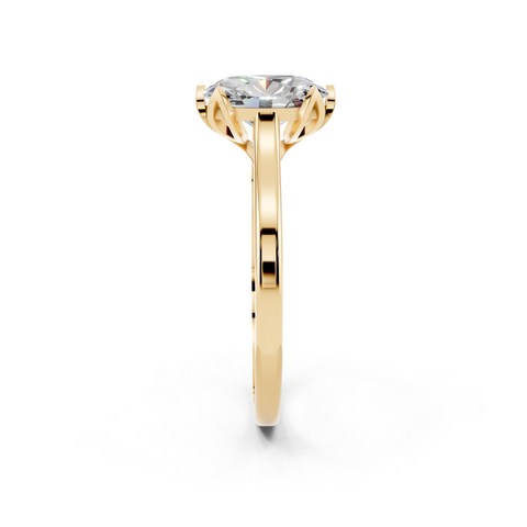 Yellow gold Oval Cut Solitaire Diamond Ring with Flower-Prong Setting and Classic Band