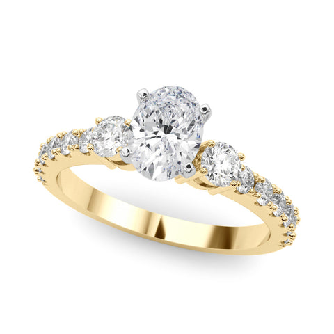 Yellow gold Oval Solitaire Twist Band with Pavé Setting and Four-Prong Setting