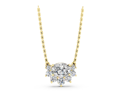 Yellow gold Oval Diamond Cluster Pendant with Prong Setting