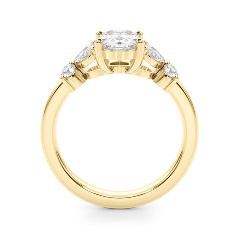 Yellow gold Oval Diamond Floral Cluster Ring with Solitaire Band and Prong Setting
