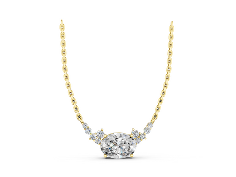 Yellow gold Oval Diamond Pendant with Heart Accents and Prong Setting