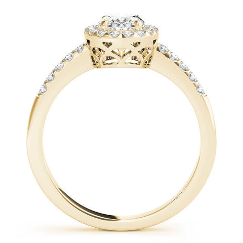 Yellow gold Oval Halo Diamond Engagement Ring with Pavé Band and Four-Prong Setting