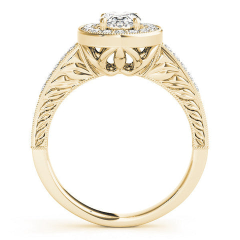Yellow gold Oval Halo Diamond Engagement Ring with Pave Band and Four-Prong Setting