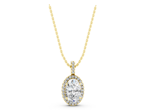 Yellow gold Oval Halo Diamond Pendant with Prong Setting