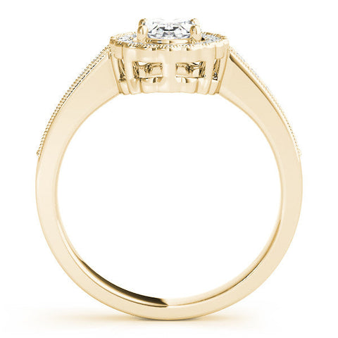Yellow gold Oval Halo Diamond Ring with Pavé Band and Four-Prong Setting