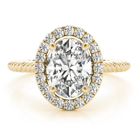 Yellow gold Oval Halo Diamond Ring with Twisted Band and Four-Prong Setting