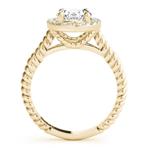 Yellow gold Oval Halo Diamond Ring with Twisted Band and Four-Prong Setting
