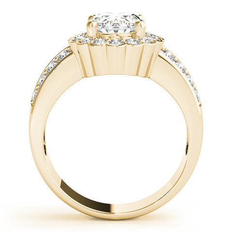 Yellow gold Oval Halo Diamond Split Shank Ring with Scalloped Prong Setting