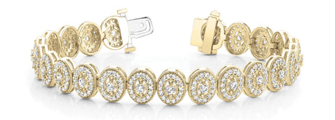 Yellow gold Oval Halo Diamond Tennis Bracelet with Bezel Setting