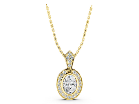 Yellow gold Oval Halo Pavé Diamond Pendant