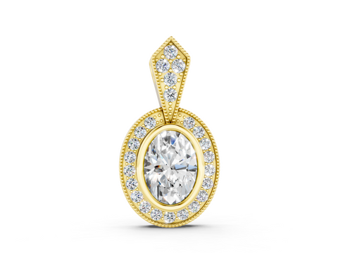 Yellow gold Oval Halo Pavé Diamond Pendant