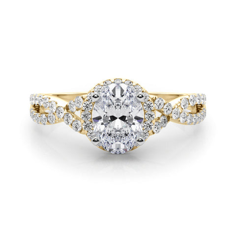 Yellow gold Fancy Pink Oval  Halo Twist Band Solitaire Prong Setting Ring