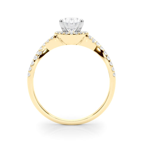 Yellow gold Fancy Blue Oval  Halo Twist Band Solitaire Prong Setting Ring