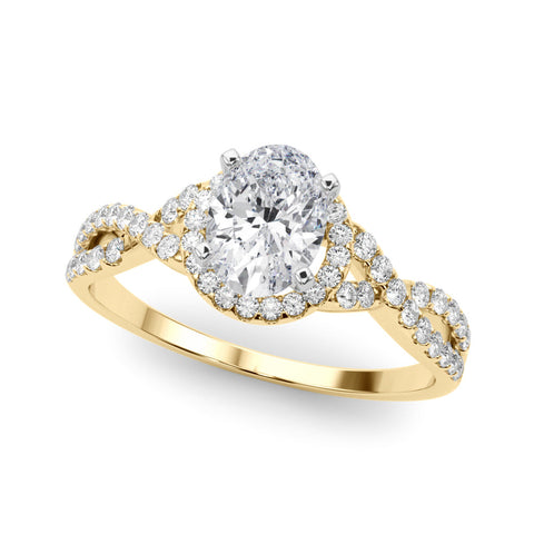 Yellow gold Fancy Yellow Oval  Halo Twist Band Solitaire Prong Setting Ring