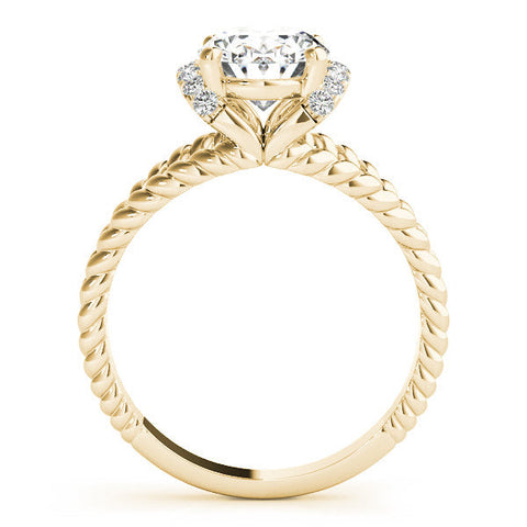 Yellow gold Oval Halo Twisted Band Four-Prong Ring