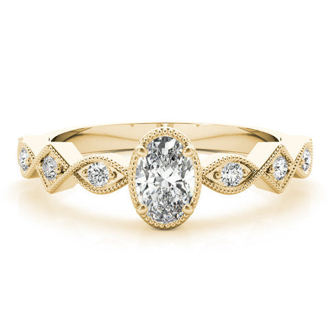 Yellow gold Oval Milgrain Marquise Diamond Twist Band Ring