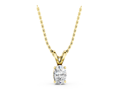 Yellow gold Oval Solitaire Diamond Prong Pendant