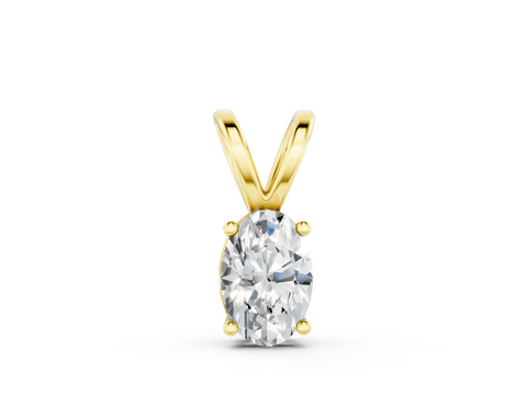 Yellow gold Oval Solitaire Diamond Prong Pendant