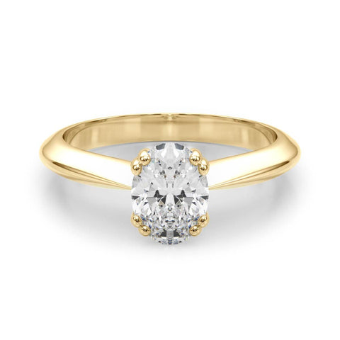 Yellow gold Oval Solitaire Diamond Ring with Four-Prong Setting on a Tapered Band