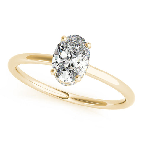 Yellow gold Oval Solitaire Diamond Ring with Thin Band and Four-Prong Setting