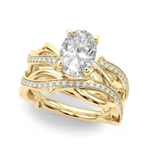 Yellow gold Oval Solitaire Diamond Twist Band with Four-Prong Setting