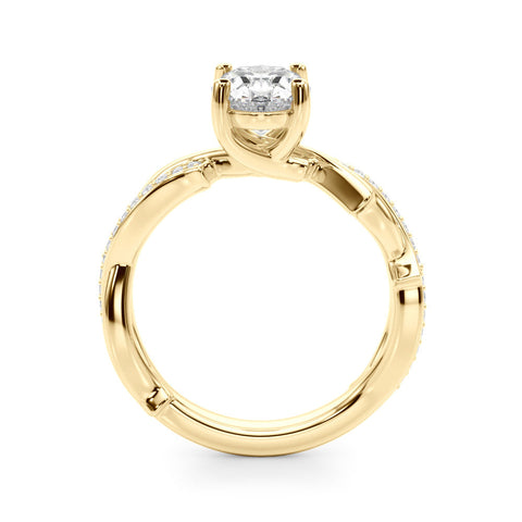 Yellow gold Oval Solitaire Diamond Twist Band with Four-Prong Setting