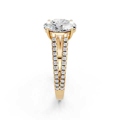 Yellow gold Oval Solitaire Split Shank Pavé Diamond Engagement Ring