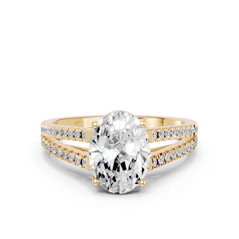 Yellow gold Oval Solitaire Split Shank Pavé Diamond Engagement Ring