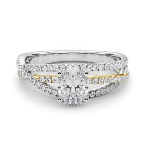 Yellow gold Oval Solitaire Twist Band with Pavé Setting and Four-Prong Setting