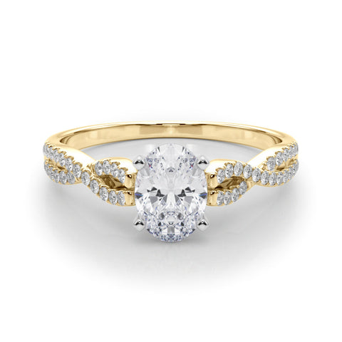 Yellow gold Oval Solitaire Twisted Pave Diamond Engagement Ring with Four-Prong Setting