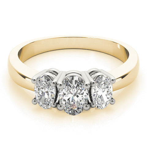 Yellow gold Oval Three-Stone Diamond Ring with Solitaire Band and Four-Prong Setting