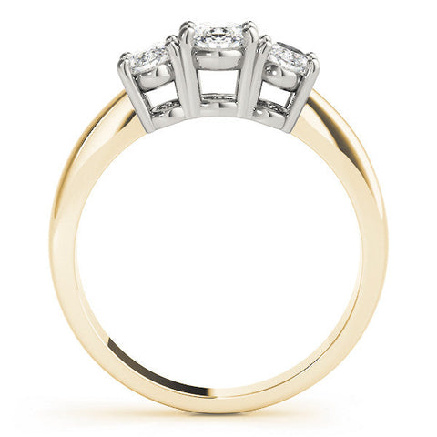 Yellow gold Oval Three-Stone Diamond Ring with Solitaire Band and Four-Prong Setting