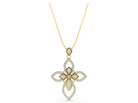 Yellow gold Pavé Marquise Diamond Cross Pendant