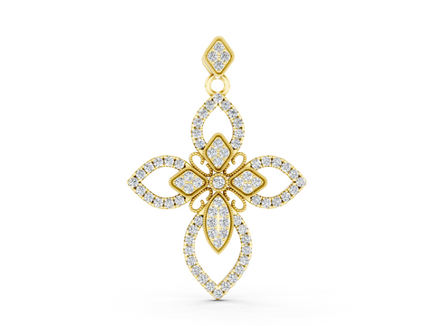 Yellow gold Pavé Marquise Diamond Cross Pendant