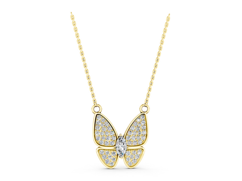Yellow gold Pavé Oval Prong Butterfly Pendant