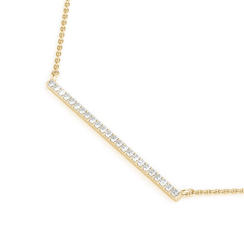 Yellow gold Pavé Round Diamond Bar Necklace with Prong Setting