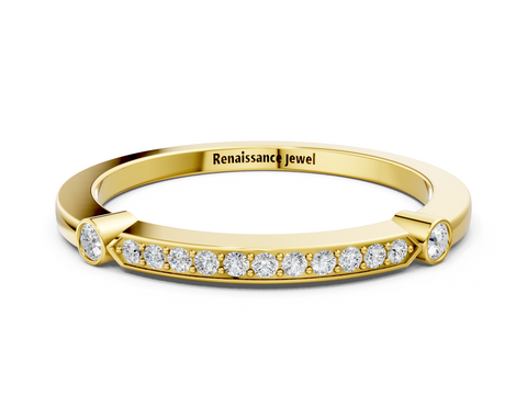 Yellow gold Pavé Round Diamond Bar Station Ring with Channel Setting