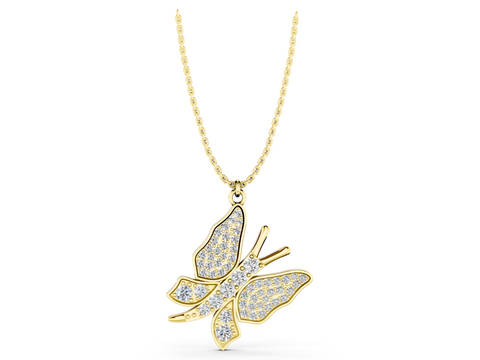 Yellow gold Pavé Round Diamond Butterfly Pendant