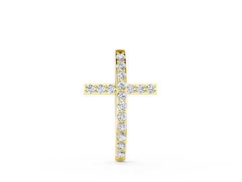 Yellow gold Pavé Round Diamond Cross Pendant with Prong Setting