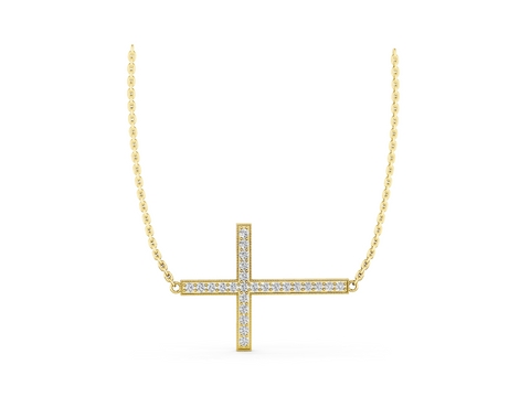 Yellow gold Pavé Round Diamond Cross Pendant