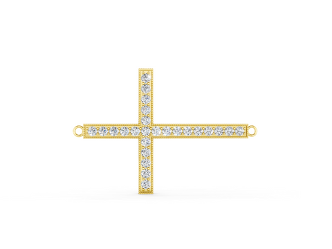 Yellow gold Pavé Round Diamond Cross Pendant