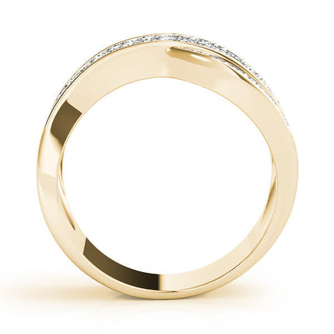 Yellow gold Pavé Round Diamond Crossover Band with Bead Prong Setting