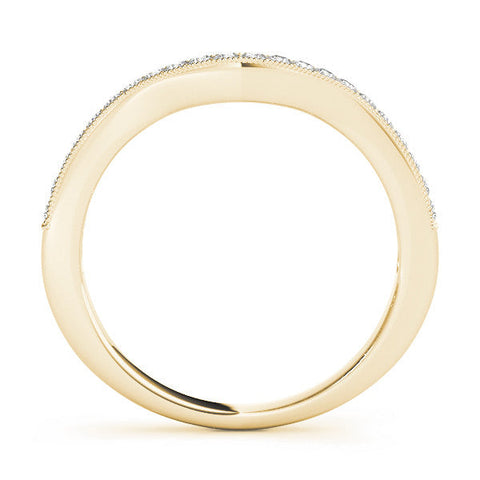 Yellow gold Pavé Round Diamond Curved Band with Milgrain Edge