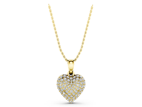 Yellow gold Pavé Round Diamond Heart Pendant